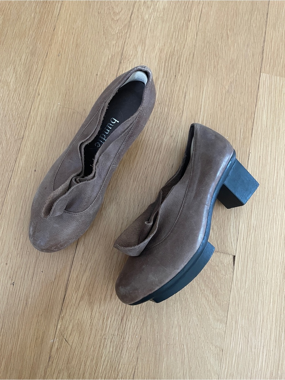 Bumper Taupe Suede Sculpted Block Heel Pumps